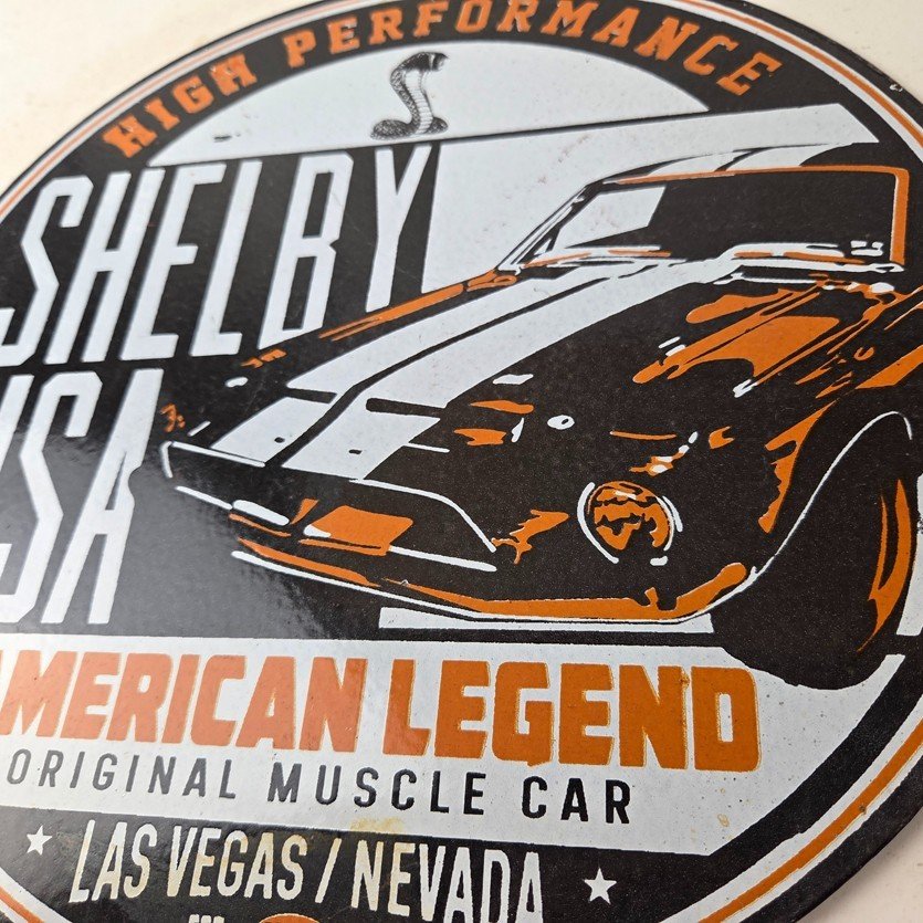 Vintage Shelby Porcelain Sign - American Legend Ford Gas Pump Racing Sign - Image 4