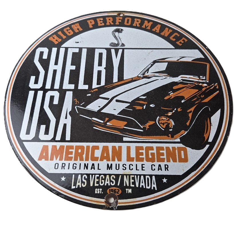 Vintage Shelby Porcelain Sign - American Legend Ford Gas Pump Racing Sign