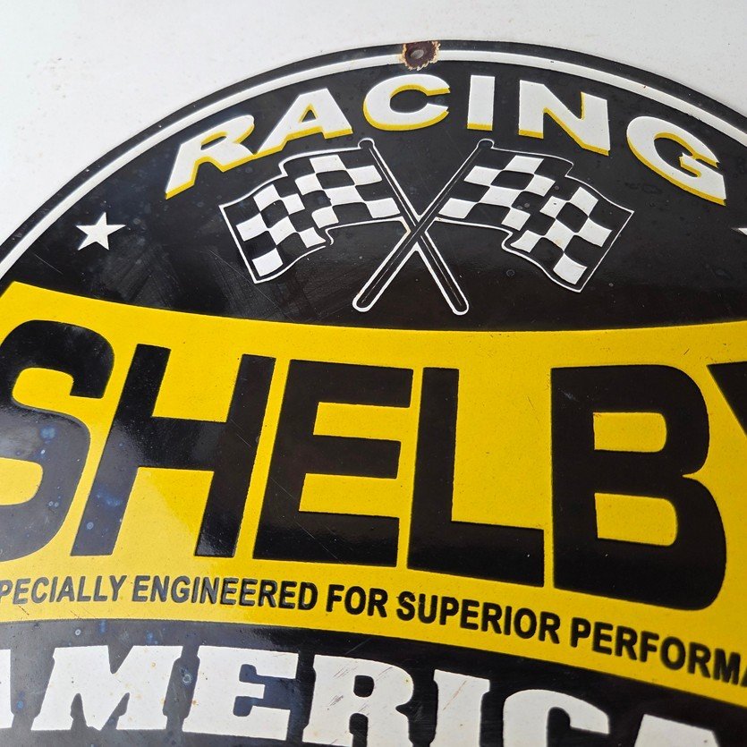 Vintage Shelby Porcelain Sign - American Shelby Service Gas Pump Racing Sign - Image 3