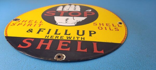 Vintage Shell Gasoline Sign Fill Up Automobile Car Gas Pump Service Sign 305438559469 10