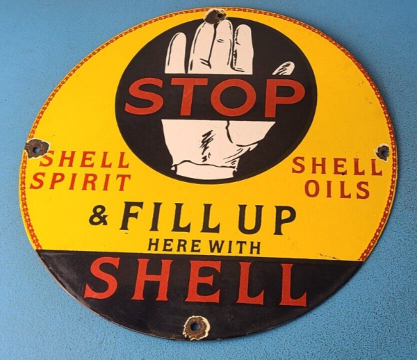 Vintage Shell Gasoline Sign Fill Up Automobile Car Gas Pump Service Sign 305438559469