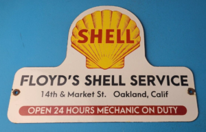 Vintage Shell Gasoline Sign Floyds Service Gas Oil Pump Racing Porcelain Sign 305877323919