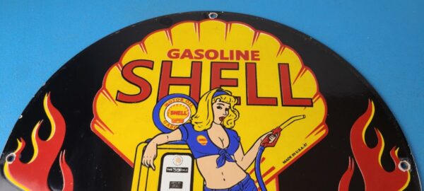 Vintage Shell Gasoline Sign Gas Station Attendant Fill Up Pump Porcelain Sign 305726882059 12