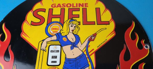 Vintage Shell Gasoline Sign Gas Station Attendant Fill Up Pump Porcelain Sign 305726882059 2