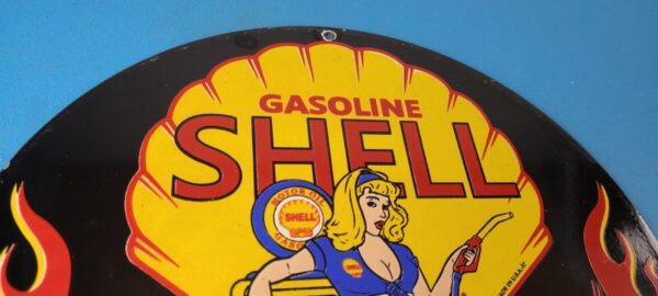 Vintage Shell Gasoline Sign Gas Station Attendant Fill Up Pump Porcelain Sign 305726882059 4