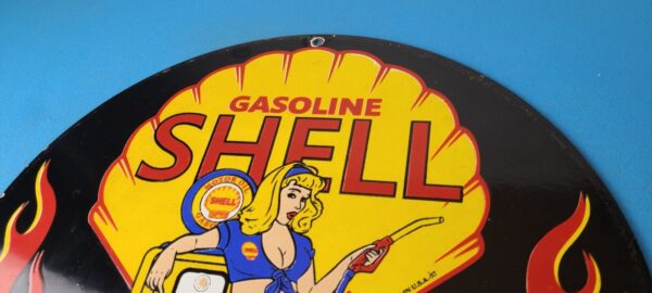 Vintage Shell Gasoline Sign Gas Station Attendant Fill Up Pump Porcelain Sign 305726882059 7