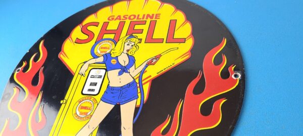 Vintage Shell Gasoline Sign Gas Station Attendant Fill Up Pump Porcelain Sign 305726882059 8