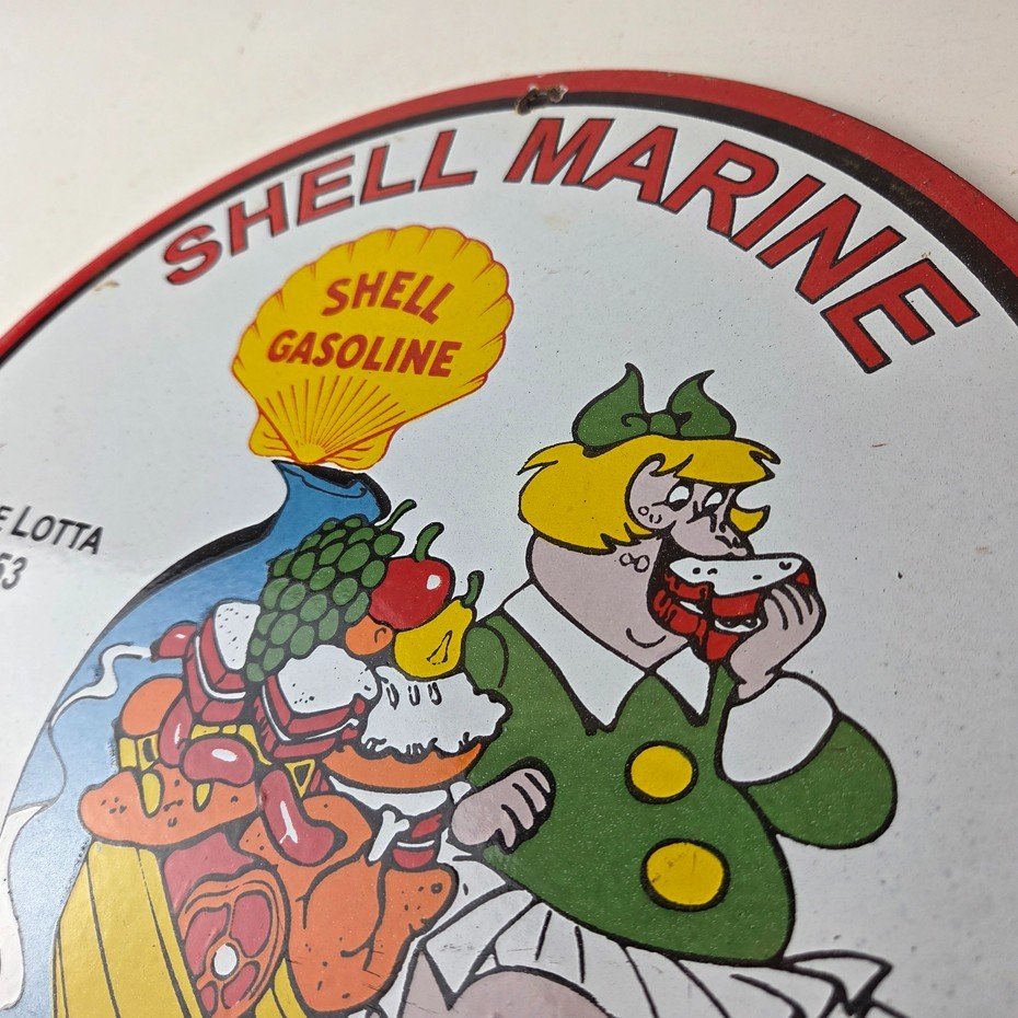 Vintage Shell Gasoline Sign - Little Lotta Gas Oil Pump Porcelain Sign - Image 12