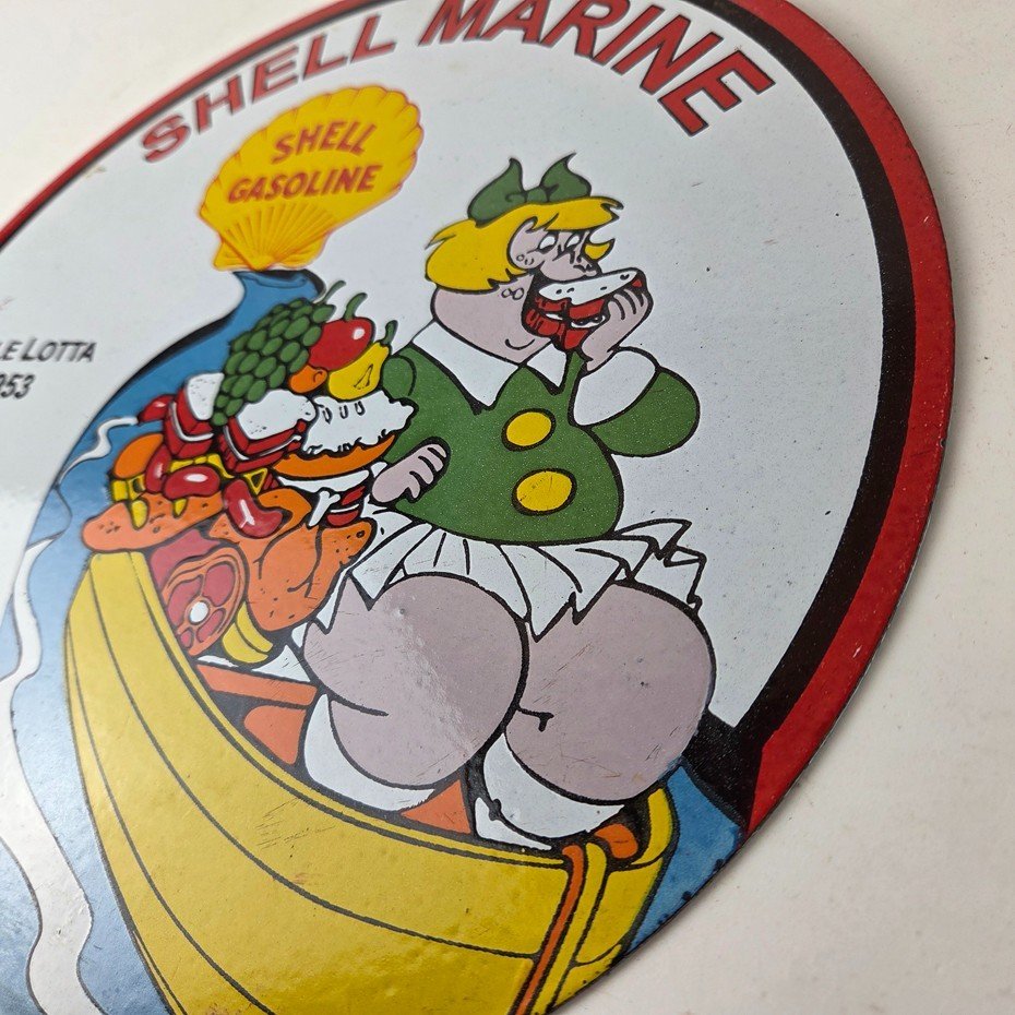 Vintage Shell Gasoline Sign - Little Lotta Gas Oil Pump Porcelain Sign - Image 13