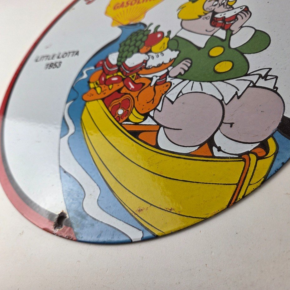 Vintage Shell Gasoline Sign - Little Lotta Gas Oil Pump Porcelain Sign - Image 14