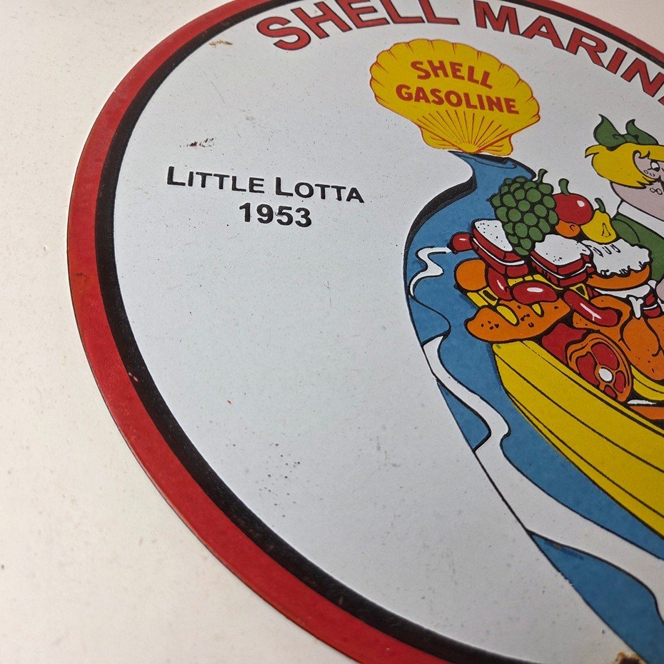 Vintage Shell Gasoline Sign - Little Lotta Gas Oil Pump Porcelain Sign - Image 6