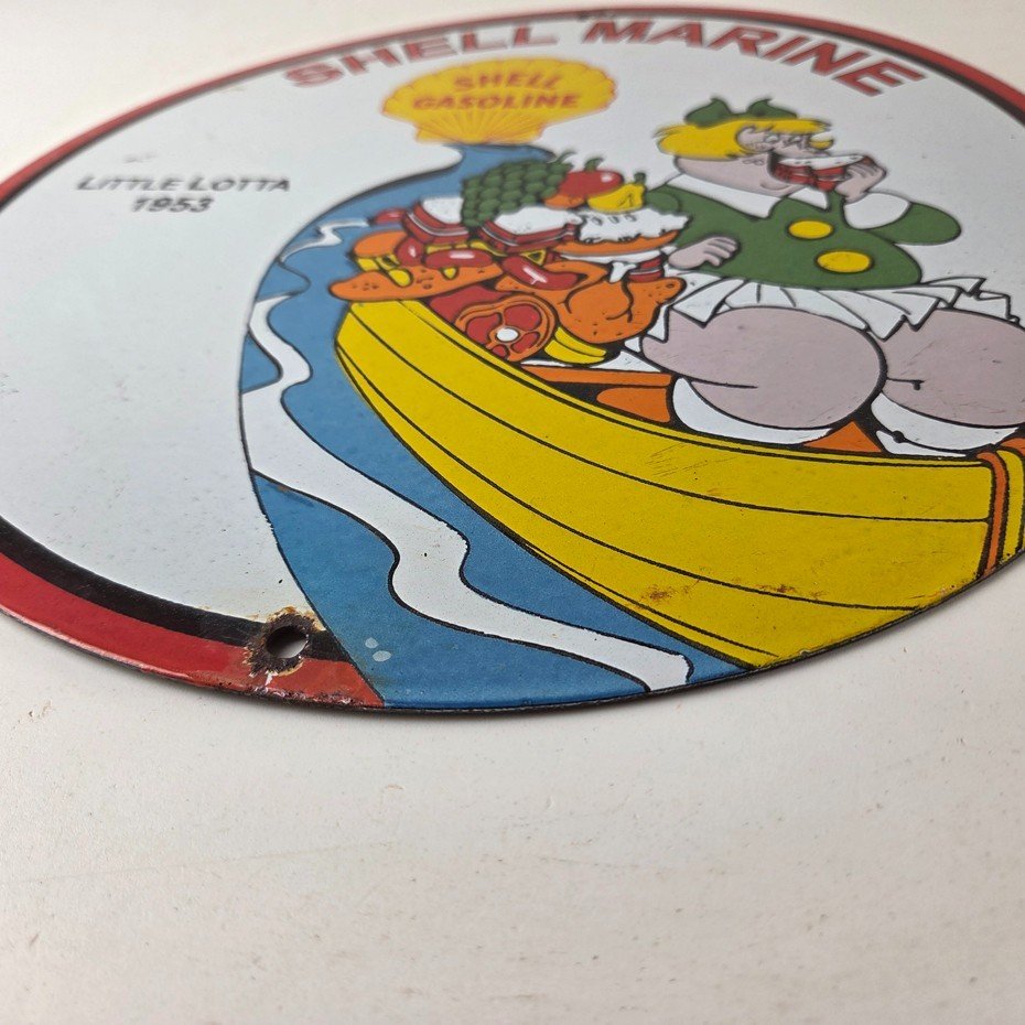 Vintage Shell Gasoline Sign - Little Lotta Gas Oil Pump Porcelain Sign - Image 10