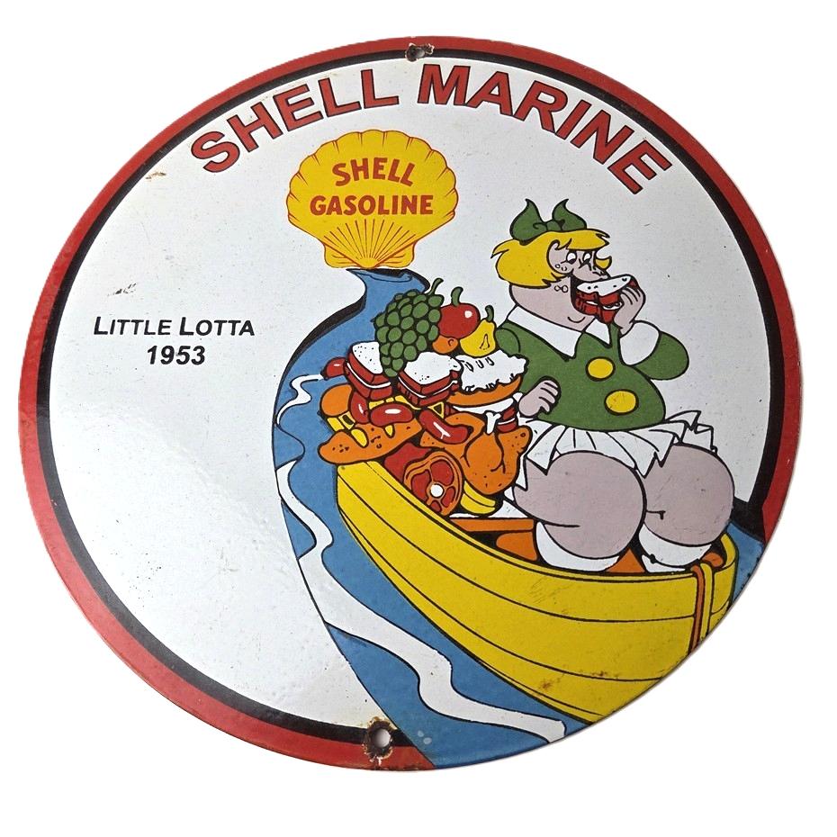 Vintage Shell Gasoline Sign - Little Lotta Gas Oil Pump Porcelain Sign