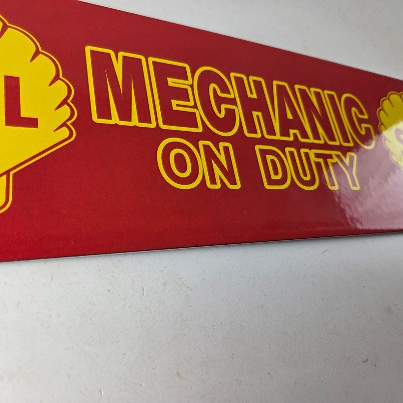 Vintage Shell Gasoline Sign - Mechanic on Duty Gas Pump Porcelain Sign - Image 11