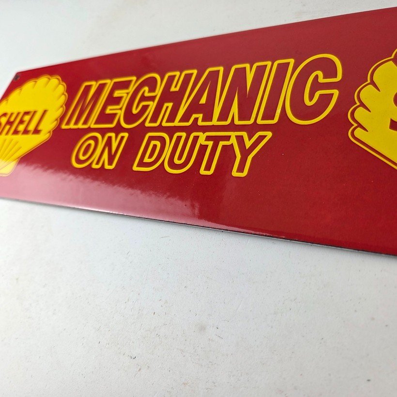 Vintage Shell Gasoline Sign - Mechanic on Duty Gas Pump Porcelain Sign - Image 14