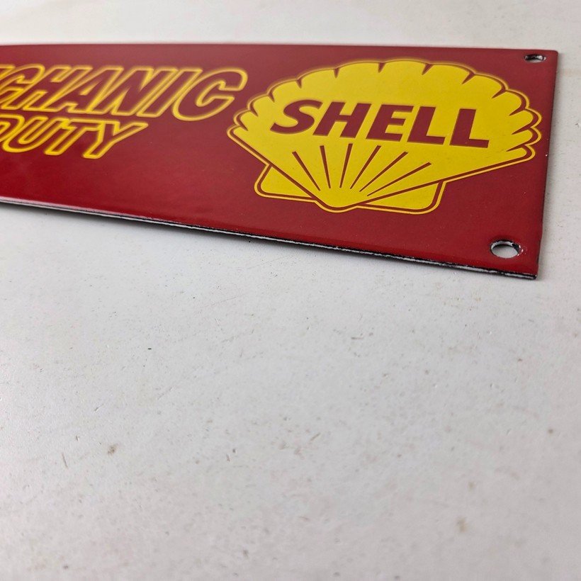 Vintage Shell Gasoline Sign - Mechanic on Duty Gas Pump Porcelain Sign - Image 10