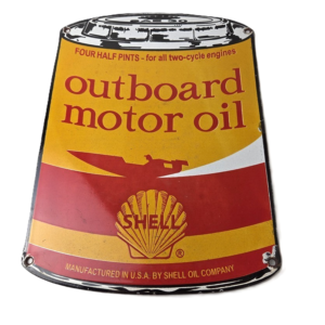 Vintage Shell Gasoline Sign - Outboard Motor Oil Can Gas Pump Porcelain Sign