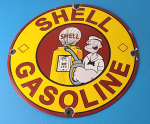 Vintage Shell Gasoline Sign Popeye Gas Service Station Porcelain Sign 305856471959