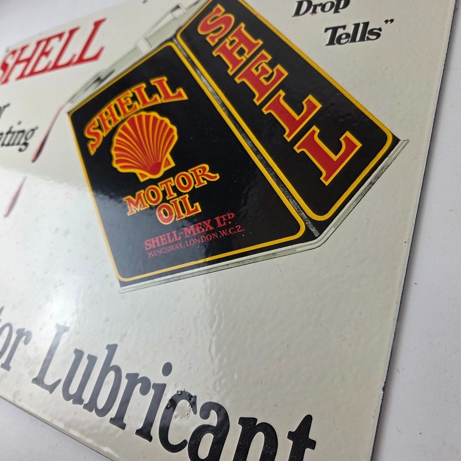 Vintage Shell Motor Oil Sign - 20" Gas Pump Station Porcelain Advertising Sign - Image 14
