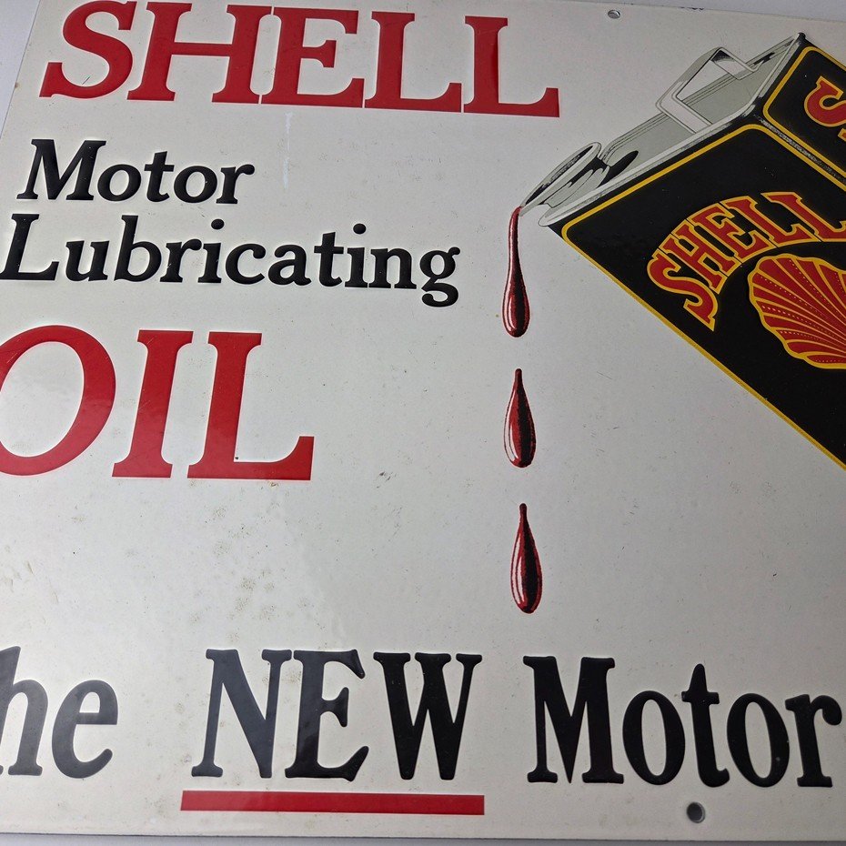 Vintage Shell Motor Oil Sign - 20" Gas Pump Station Porcelain Advertising Sign - Image 4