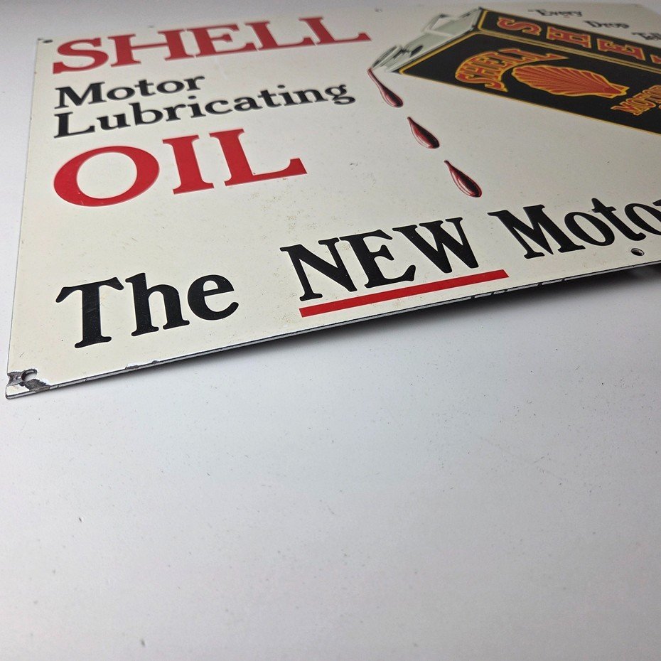 Vintage Shell Motor Oil Sign - 20" Gas Pump Station Porcelain Advertising Sign - Image 10