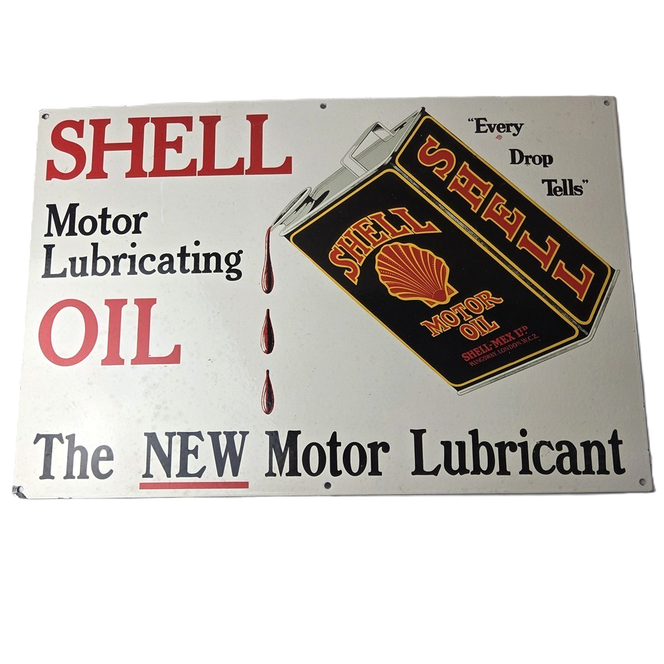 Vintage Shell Motor Oil Sign - 20" Gas Pump Station Porcelain Advertising Sign