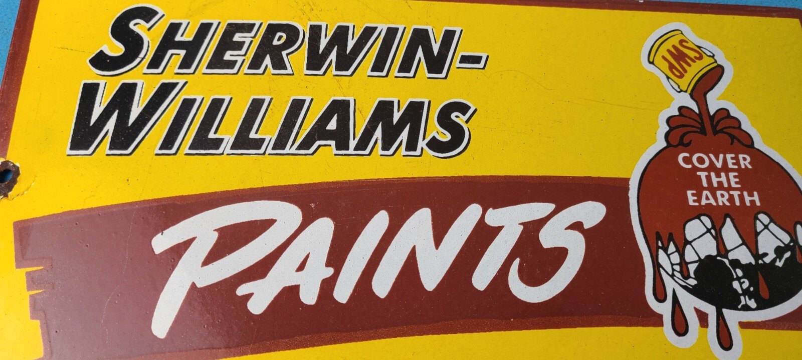 Vintage Sherwin Williams Sign - Custom Paints Porcelain Gas Oil Pump Sign - Image 4