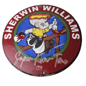 Vintage Sherwin Williams Sign - Paint Brush Painting Comic Gas Porcelain Sign