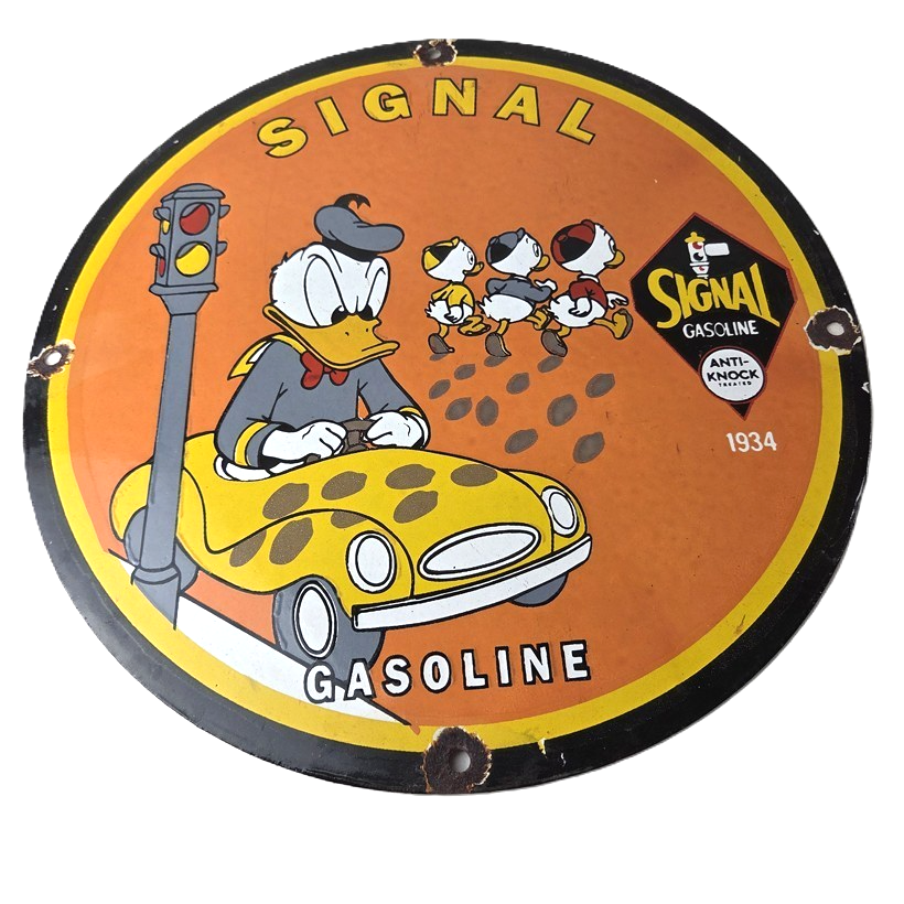 Vintage Signal Gasoline Porcelain Sign - Traffic Light Disney Ducks Sign