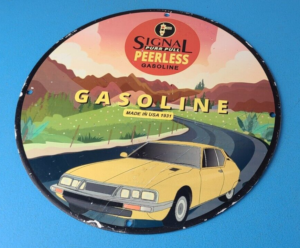 Vintage Signal Gasoline Sign Purr Pull Peerless Gas Oil Pump Porcelain Sign 305846615539