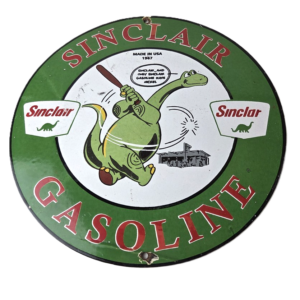 Vintage Sinclair Gasoline Sign - Baseball Dinosaur Porcelain Gas Pump Sign