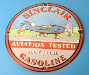 Vintage Sinclair Gasoline Sign Flintstones Aviation Gas Porcelain Sign 305899008419