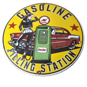 Vintage Sinclair Gasoline Sign - Pump Attendant Gas Oil Station Porcelain Sign