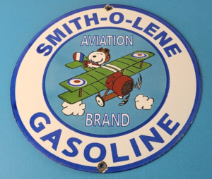 Vintage Smith O Lene Gasoline Sign Aviation Service Gas Pump Porcelain Sign 305895592509