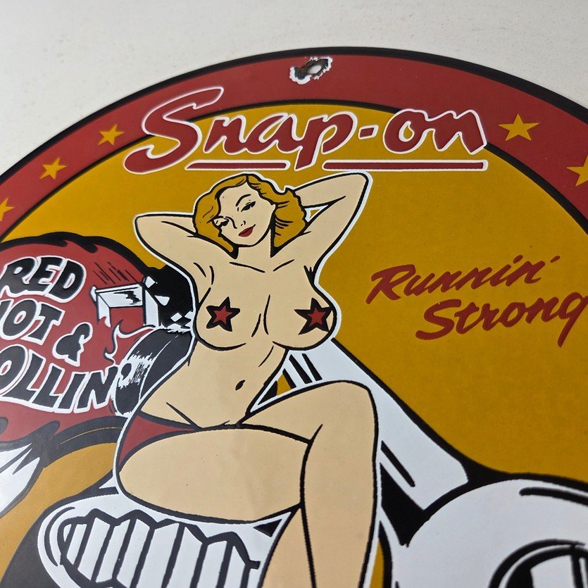 Vintage Snap-On Tools Porcelain Sign - Auto Wrench Gas Service Garage Shop Sign - Image 12