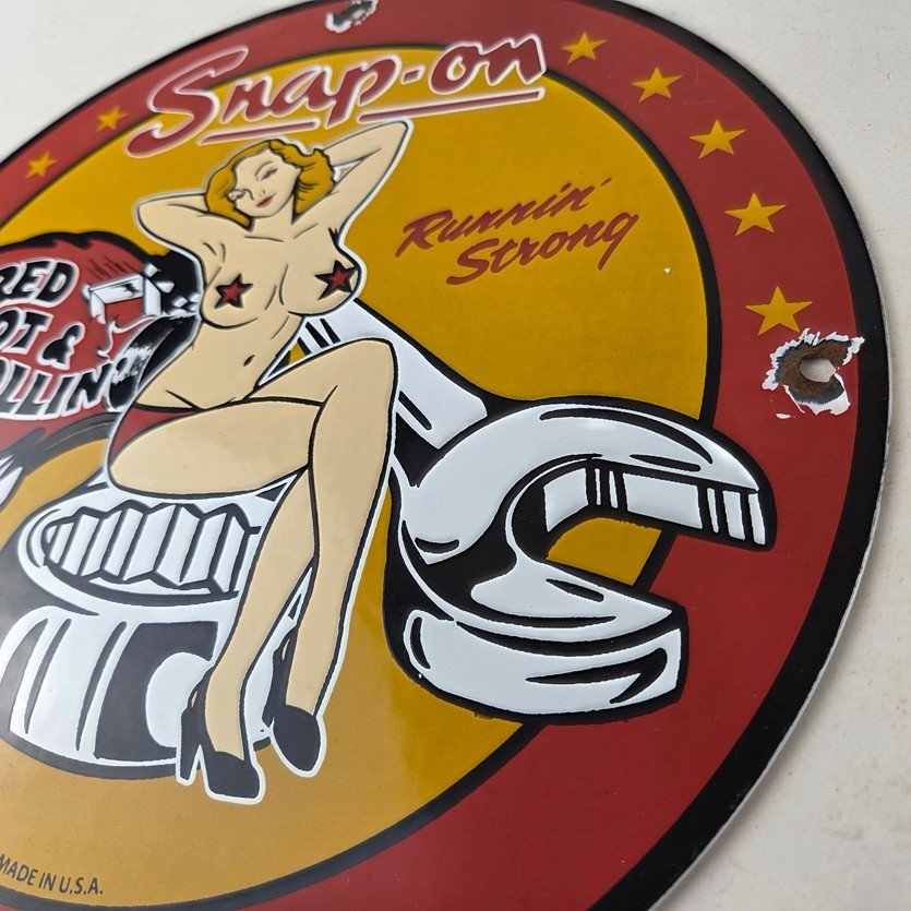 Vintage Snap-On Tools Porcelain Sign - Auto Wrench Gas Service Garage Shop Sign - Image 13