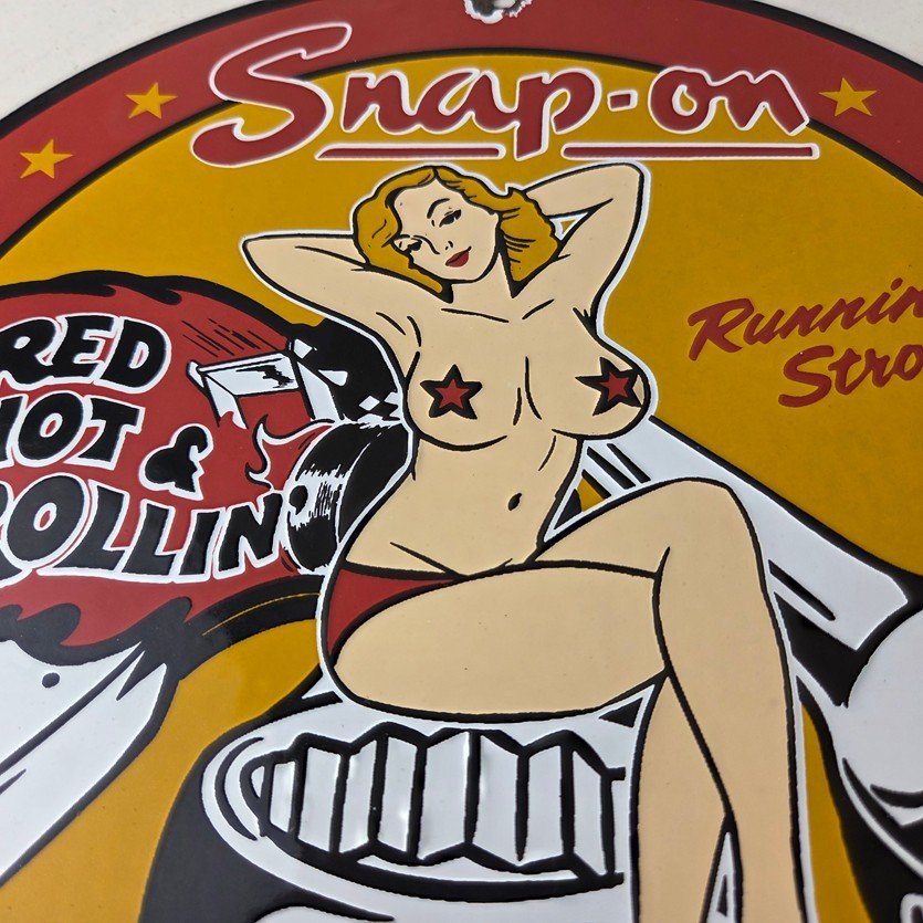 Vintage Snap-On Tools Porcelain Sign - Auto Wrench Gas Service Garage Shop Sign - Image 3