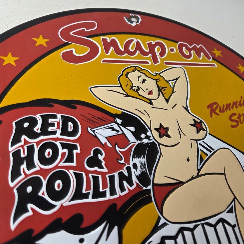 Vintage Snap-On Tools Porcelain Sign - Auto Wrench Gas Service Garage Shop Sign - Image 5