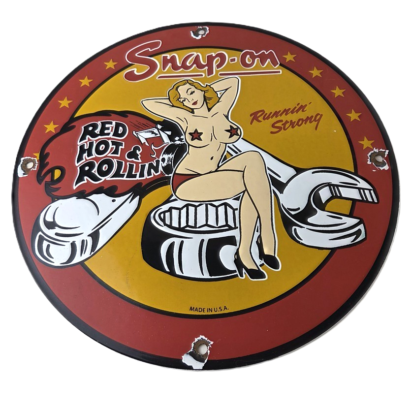 Vintage Snap-On Tools Porcelain Sign - Auto Wrench Gas Service Garage Shop Sign