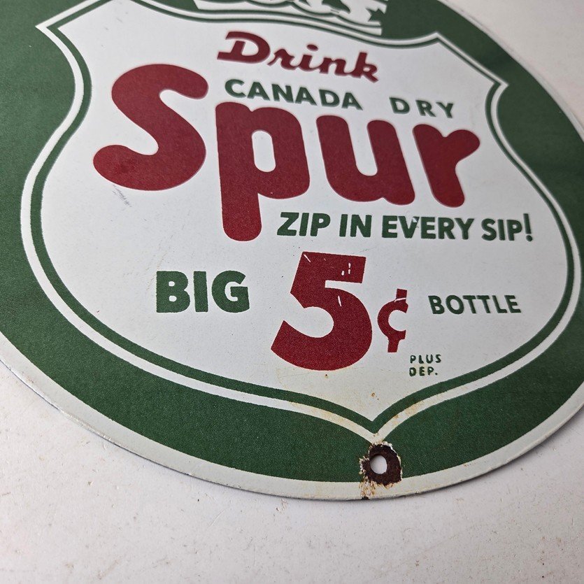 Vintage Spur Canada Dry Sign - Porcelain Drink Beverage Gas Oil Pump Plate Sign - Image 11