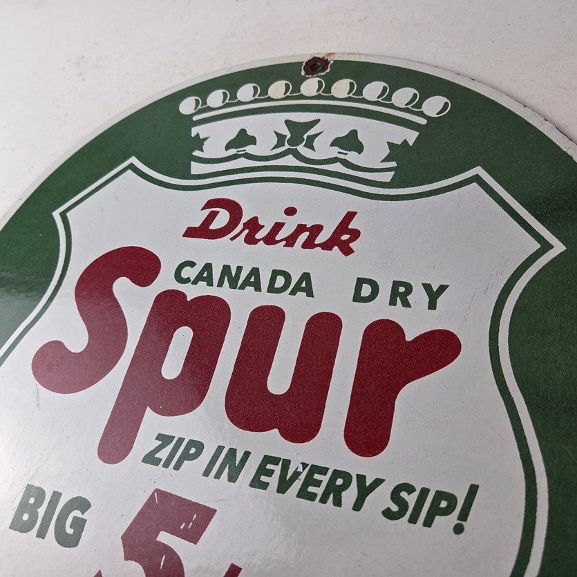 Vintage Spur Canada Dry Sign - Porcelain Drink Beverage Gas Oil Pump Plate Sign - Image 12