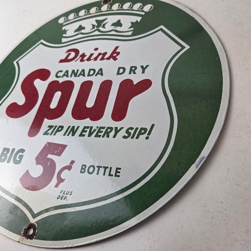 Vintage Spur Canada Dry Sign - Porcelain Drink Beverage Gas Oil Pump Plate Sign - Image 13