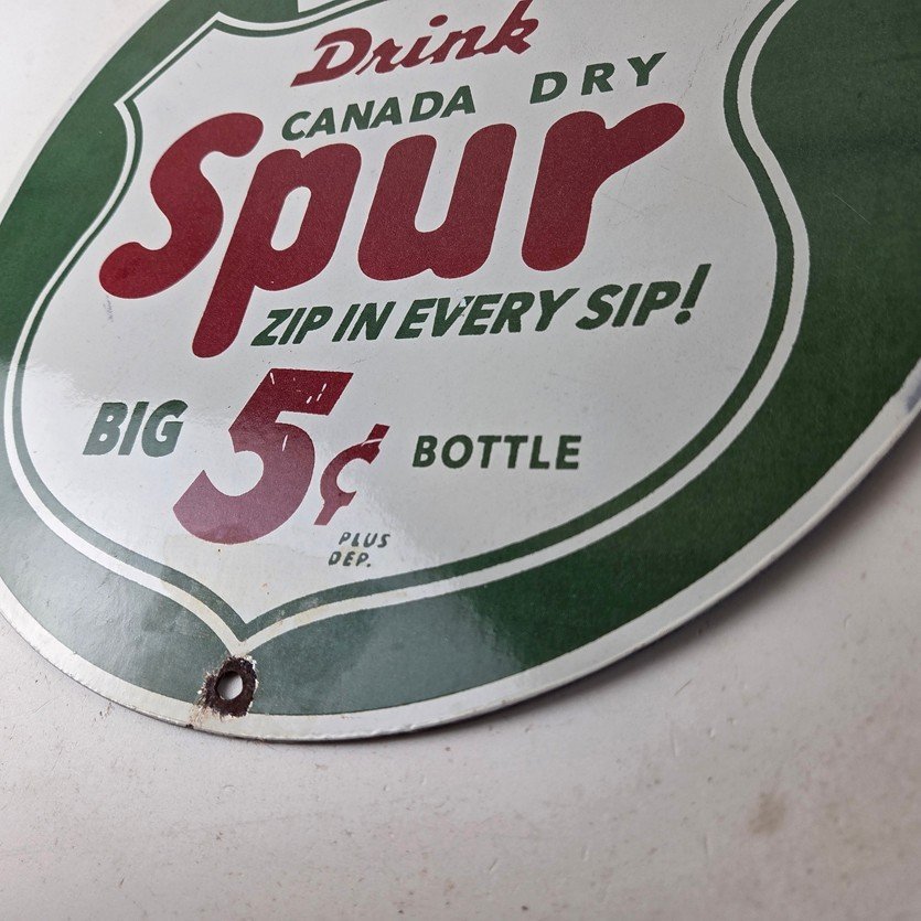 Vintage Spur Canada Dry Sign - Porcelain Drink Beverage Gas Oil Pump Plate Sign - Image 14