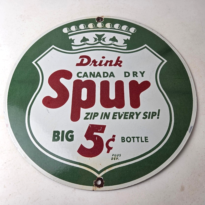 Vintage Spur Canada Dry Sign - Porcelain Drink Beverage Gas Oil Pump Plate Sign - Image 15