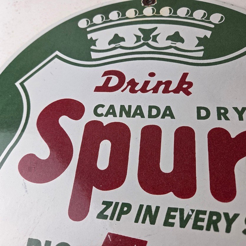 Vintage Spur Canada Dry Sign - Porcelain Drink Beverage Gas Oil Pump Plate Sign - Image 3
