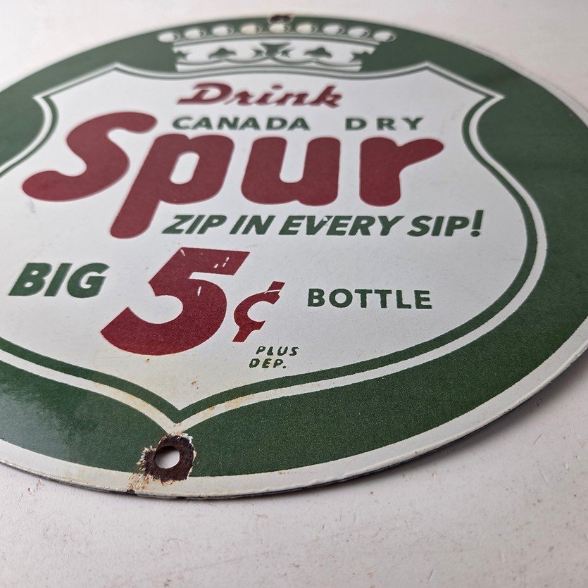 Vintage Spur Canada Dry Sign - Porcelain Drink Beverage Gas Oil Pump Plate Sign - Image 10
