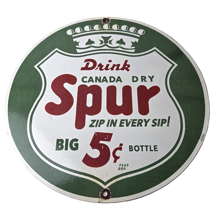 Vintage Spur Canada Dry Sign - Porcelain Drink Beverage Gas Oil Pump Plate Sign