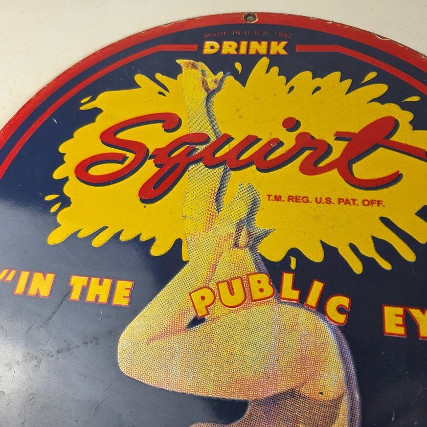 Vintage Squirt Porcelain Sign - Soda Beverage Drink Gas Station Ad Sign - Image 3