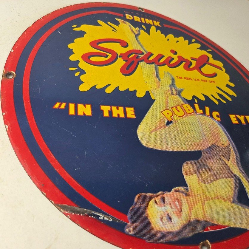 Vintage Squirt Porcelain Sign - Soda Beverage Drink Gas Station Ad Sign - Image 6