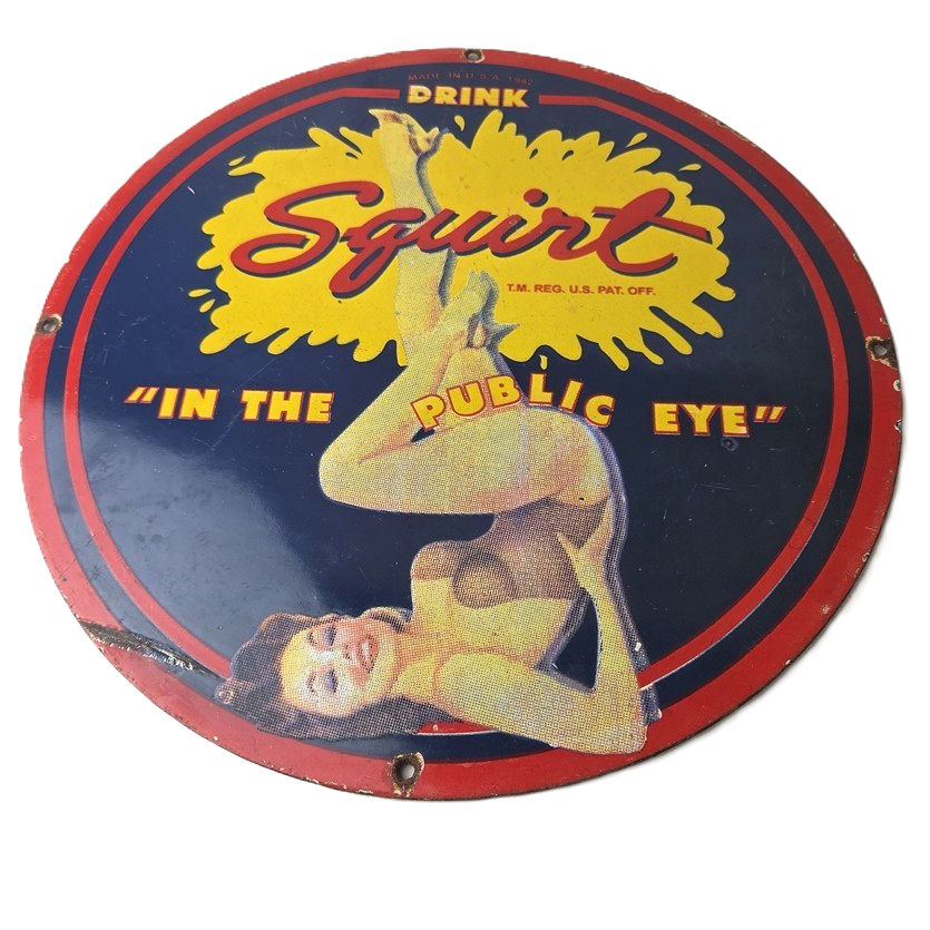 Vintage Squirt Porcelain Sign - Soda Beverage Drink Gas Station Ad Sign